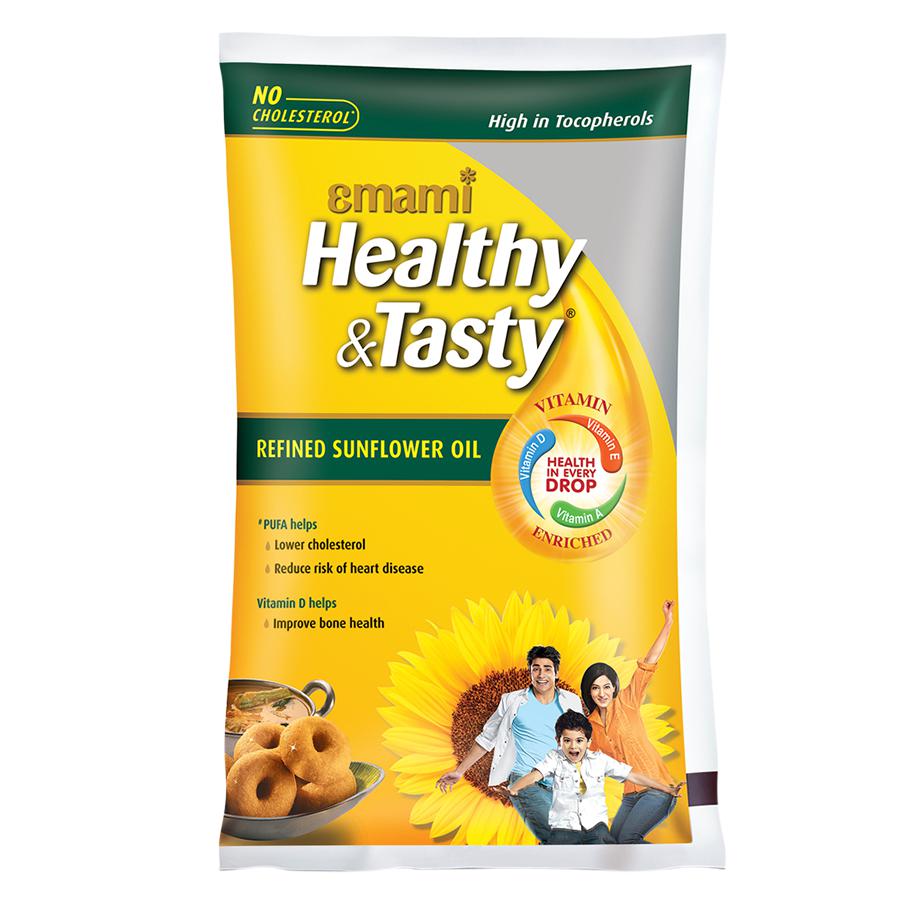 EMAMI HEALTHY &TASTY REFINED SUNFLOWER OIL POUCH 1L